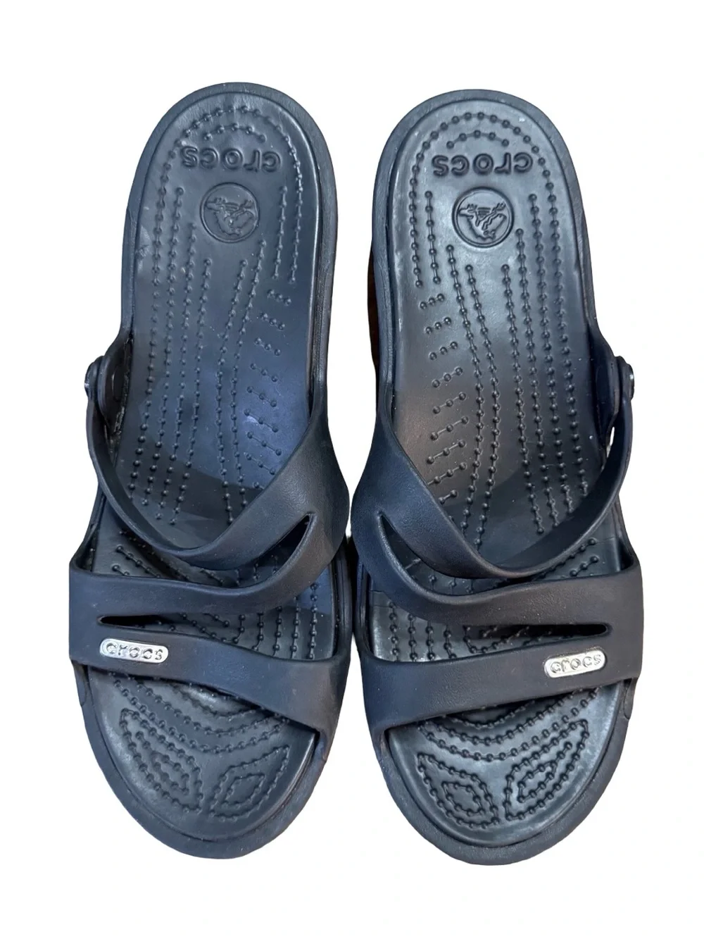 Crocs Patricia Black Croslite Strappy Low Wedge Sandals Women’s Size 7